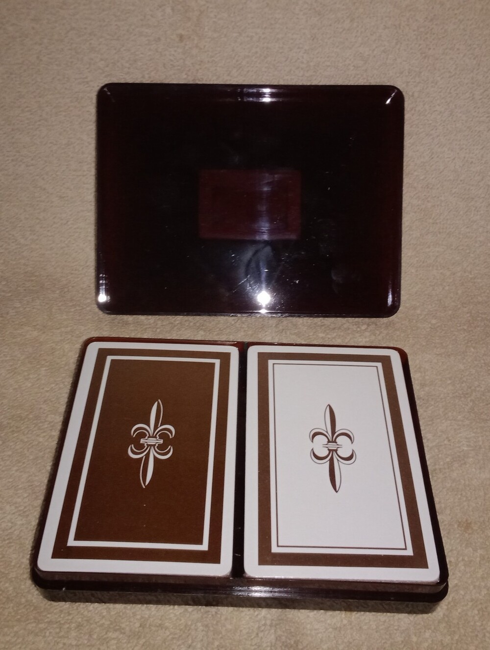 Vintage 70s Zippo Fleur De Lis Sealed Playing Card Decks Poole Funeral Home Case